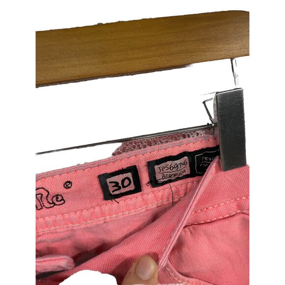 Miss Me Hot Corral Pink Bling Rhinestone Cross Pocket Bermuda Shorts Womens 30 - Picture 9 of 14